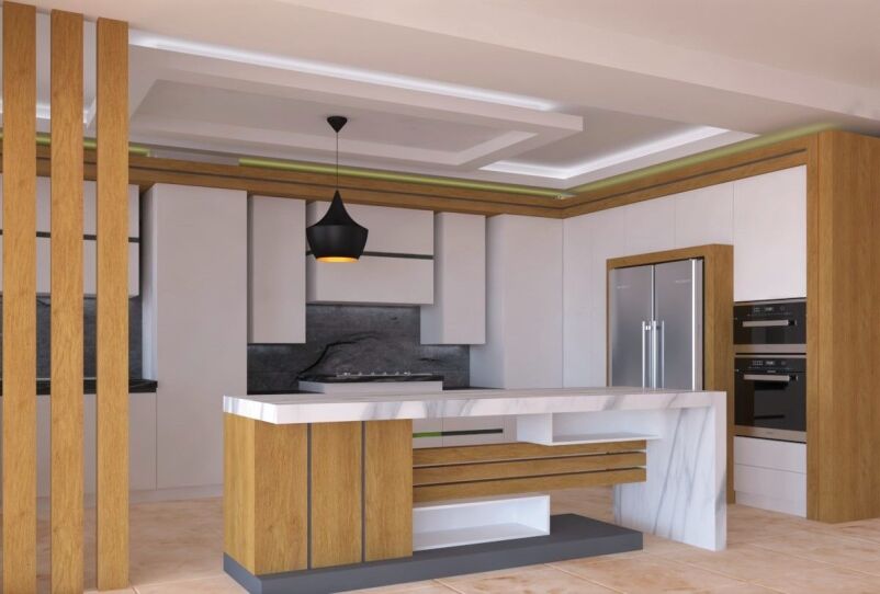 کابینت مدرن سفید و چوب